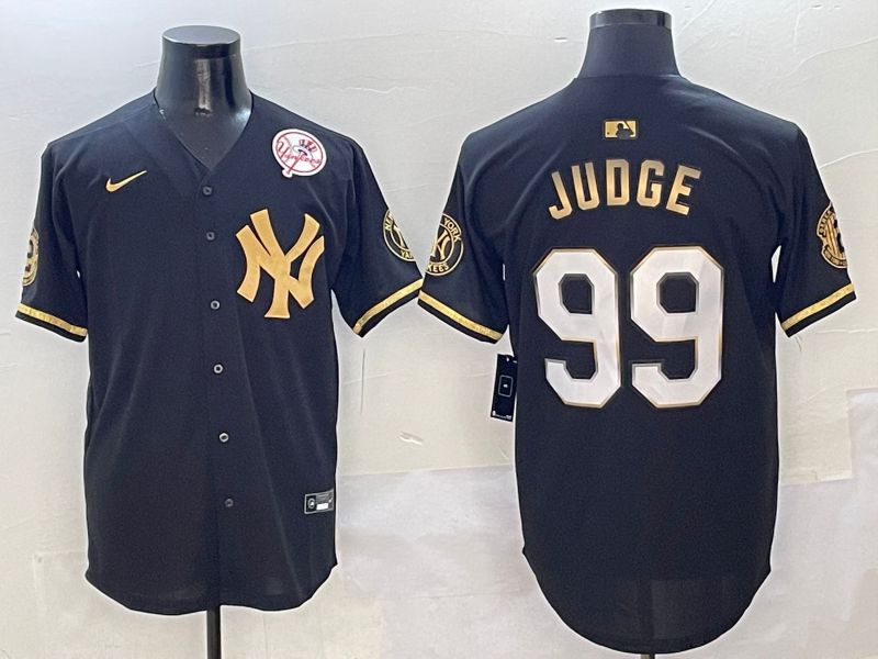 Men New York Yankees 99 Judge Black Gold Five generations Nike 2025 MLB Jersey style 3